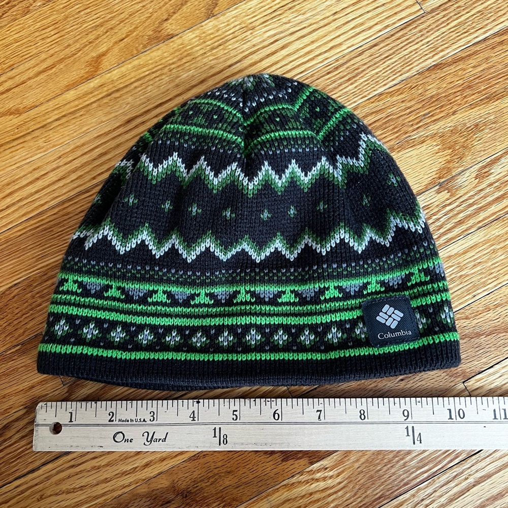 Columbia Black and Green Patterned Knit Beanie